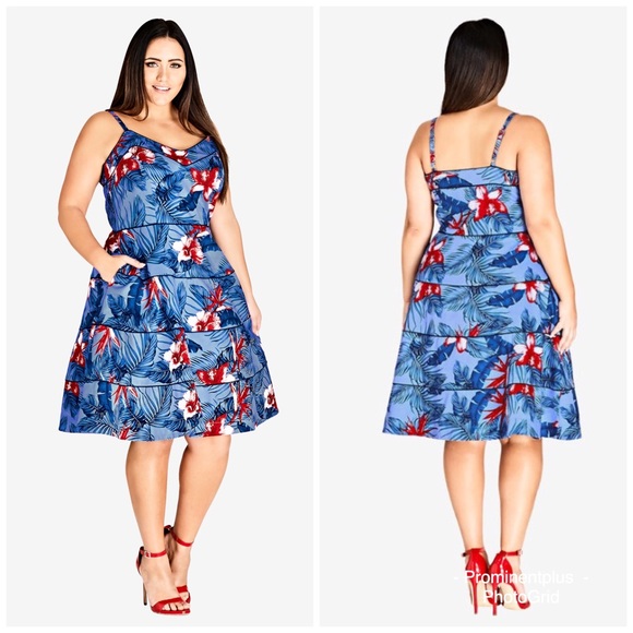 City Chic Dresses & Skirts - City Chic Love Hawaii Tropical V Neck Dress S/16